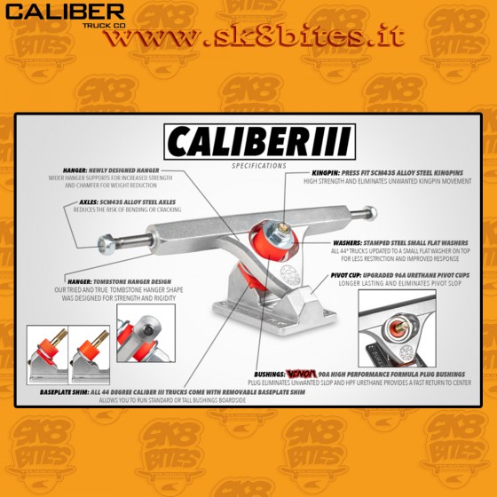 Caliber III Raked Raw 50° 9" 158mm Attacchi Longboard Freeride Slide Cruising Trucks