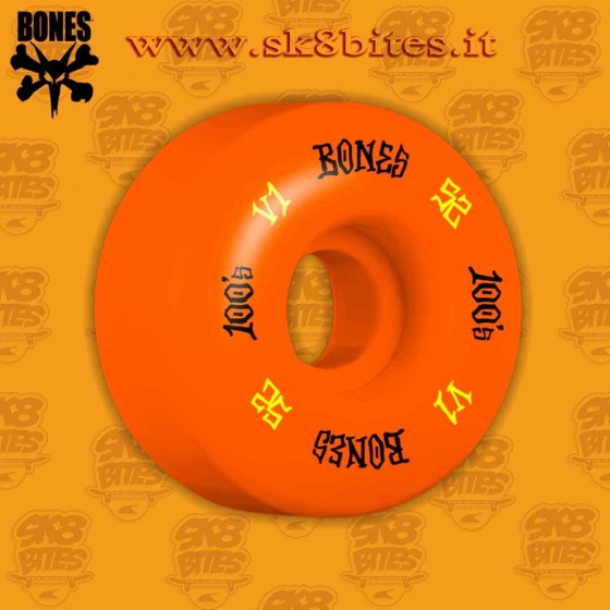 Bones 100's V1 Standard Orange 52mm 100a Ruote da Skate Street Pool