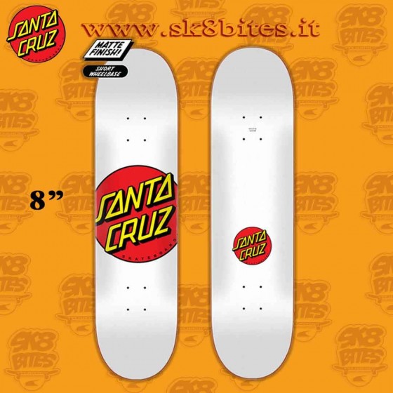 Santa Cruz Classic Dot White 8" Skateboard Street Pool Deck