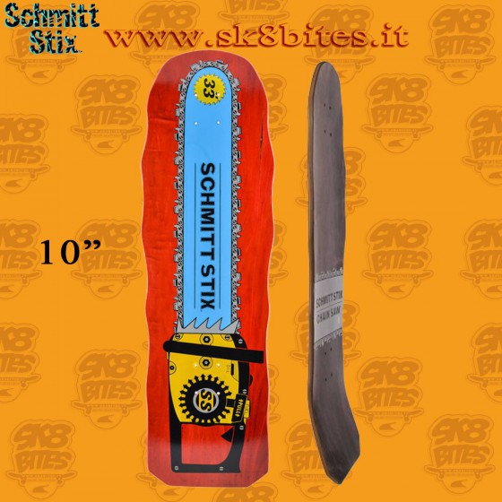 Schmitt Stix Chain Saw Original Shape Red 10" Skateboard Oldschool Pool Crusing Deck